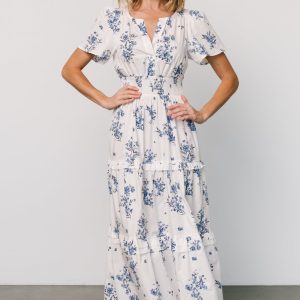 Kiana Poplin Maxi Dress | Off White + Blue