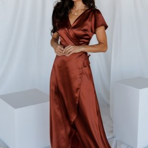 Krystal Satin Wrap Gown | Cinnamon