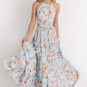 Laie Back Tie Maxi Dress | Blue + Orange