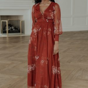 Layla Tulle Maxi Dress | Rust Floral