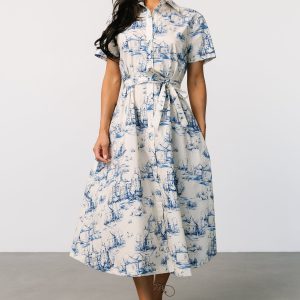 Layne Midi Dress | Cream + Blue