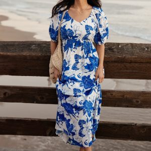 Leela Maxi Dress | Cobalt + Off White