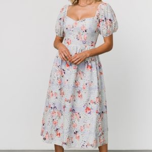 Leila Eyelet Midi Dress | Light Blue Floral