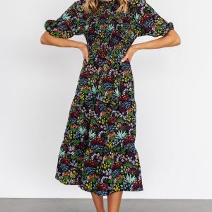 Lena Tiered Midi Dress | Black Multi Floral