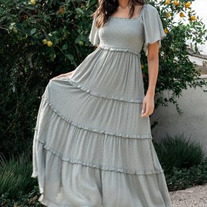 Lenora Smocked Dotted Maxi Dress | Sage
