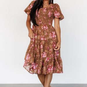 Lizzy Midi Dress | Copper + Pink