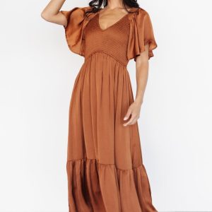 Lovell Smocked Midi Dress | Dark Copper