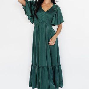 Lovell Smocked Midi Dress | Emerald
