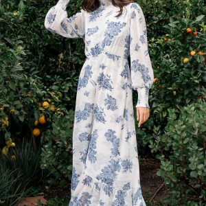 Luciana Maxi Dress | Off White + Blue