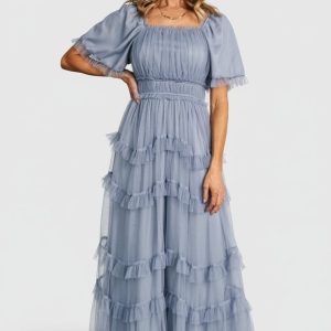 Magdalena Tulle Maxi Dress | Dusty Blue