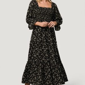 Margareta Tiered Dress | Black Floral