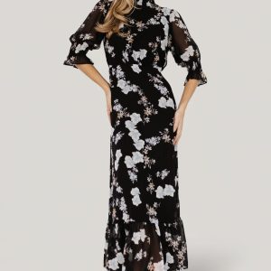 Marie Mock Neck Maxi Dress | Black Floral