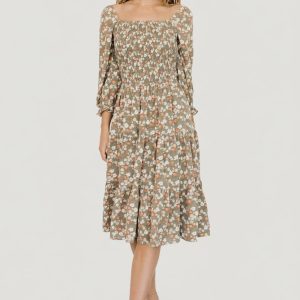 Marta Smocked Midi Dress | Dusty Olive Floral