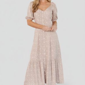 Mathilda Button Maxi Dress | Beige Floral