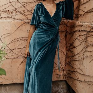 Meghan Velvet Wrap Maxi Dress | Persian Blue