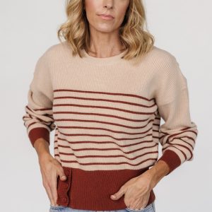 Miles Striped Sweater | Taupe + Marsala