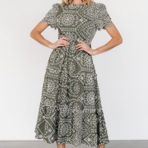 Mirabel Eyelet Midi Dress | Olive + White