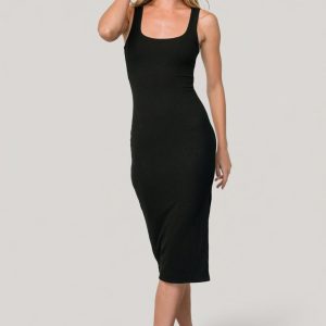 Moore Ribbed Tank Midi Dress | Black