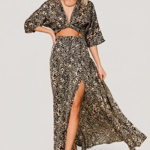 Morlana Maxi Dress | Black + Tan Print