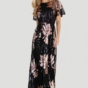 Muse Sequin Maxi Dress | Black + Rose