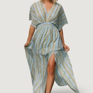 Mylis Kimono Dress | Blue + Green Print