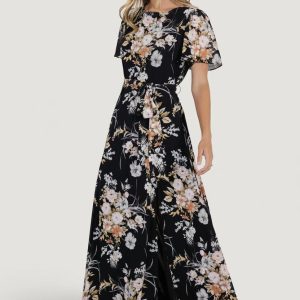 Naomi Short Sleeve Maxi Dress | Black Floral