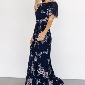Naomi Short Sleeve Maxi Dress | Navy Floral