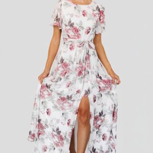 Naomi Short Sleeve Maxi Dress | Off White + Rose Floral