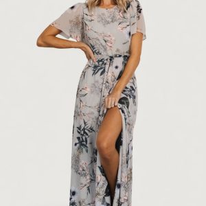 Naomi Short Sleeve Maxi Dress | Pale Blue Floral