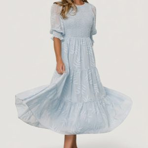 Nellie Smocked Midi Dress | Light Blue