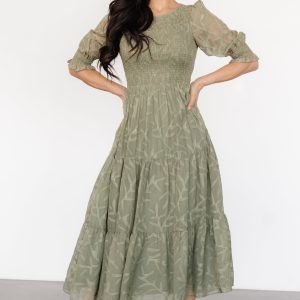 Nellie Smocked Midi Dress | Sage Green