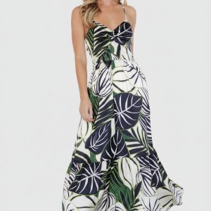 Norita Tie Back Tank Dress | Black + Green Print