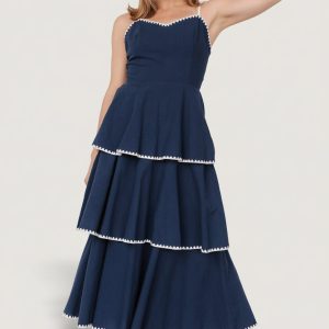 Odette Tiered Dress | Navy + White