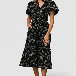 Odeya Tiered Midi Dress | Black + White