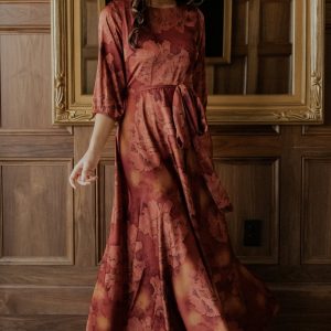 Paula Satin Maxi Dress | Terracotta Floral