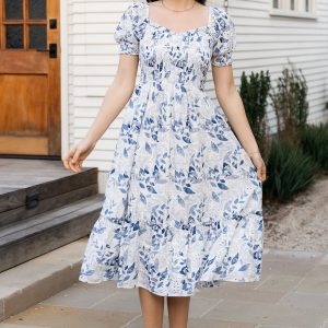 Piper Eyelet Midi Dress | Off White + Blue Floral