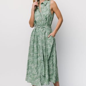 Scottie Button Tank Dress | Green Print