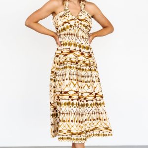 Seraphina Open Back Midi Dress | Tan Multi