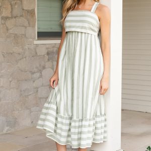Soren Tie Back Dress | Sage Stripe