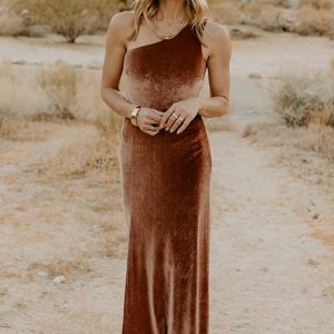 Tatiana Velvet One Shoulder Maxi Dress | Bronze