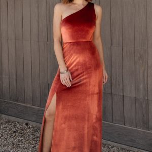 Tatiana Velvet One Shoulder Maxi Dress | Cinnamon