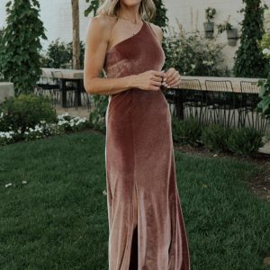 Tatiana Velvet One Shoulder Maxi Dress | Rose