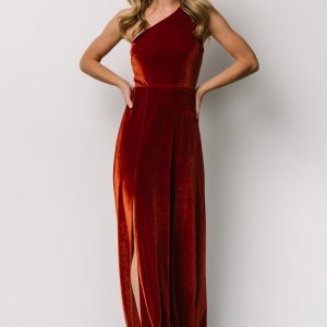 Tatiana Velvet One Shoulder Maxi Dress | Rust