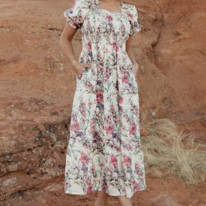 Tulsa Smocked Dress | Cream + Pink