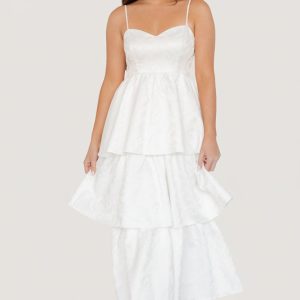 Violetta Embossed Tiered Dress | Off White