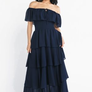 Carina Off Shoulder Maxi Dress | Navy