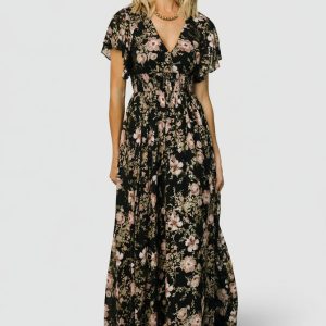 Lynlee Metallic Maxi Dress | Black + Mauve