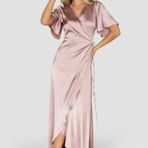 Vara Satin Maxi Wrap Dress | Lilac